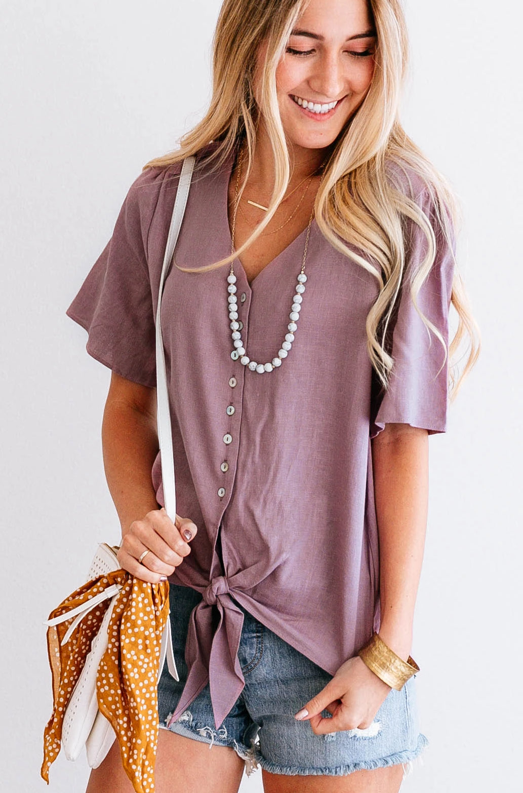 Natural Linen Button-Down Top