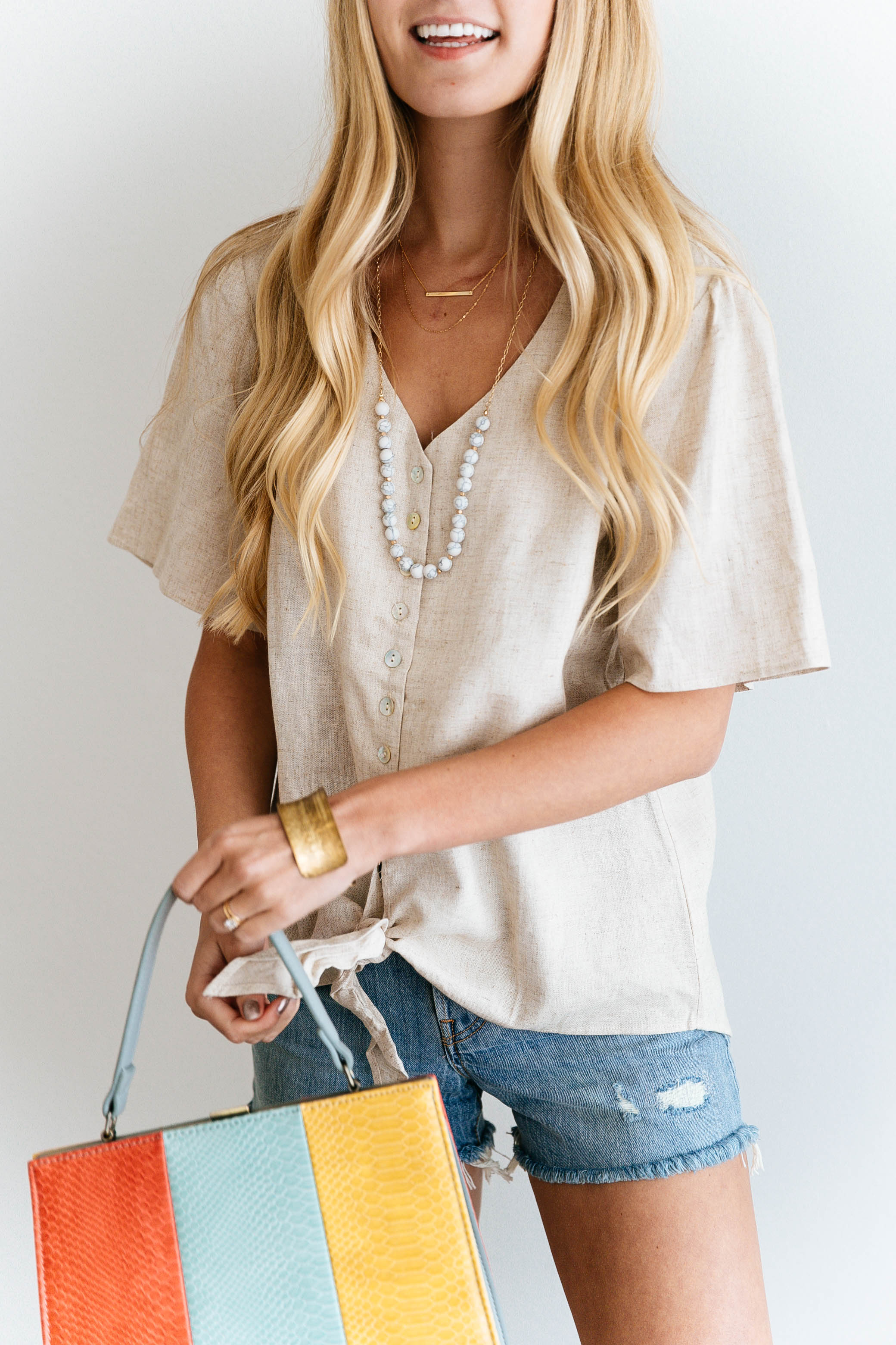 Natural Linen Button-Down Top