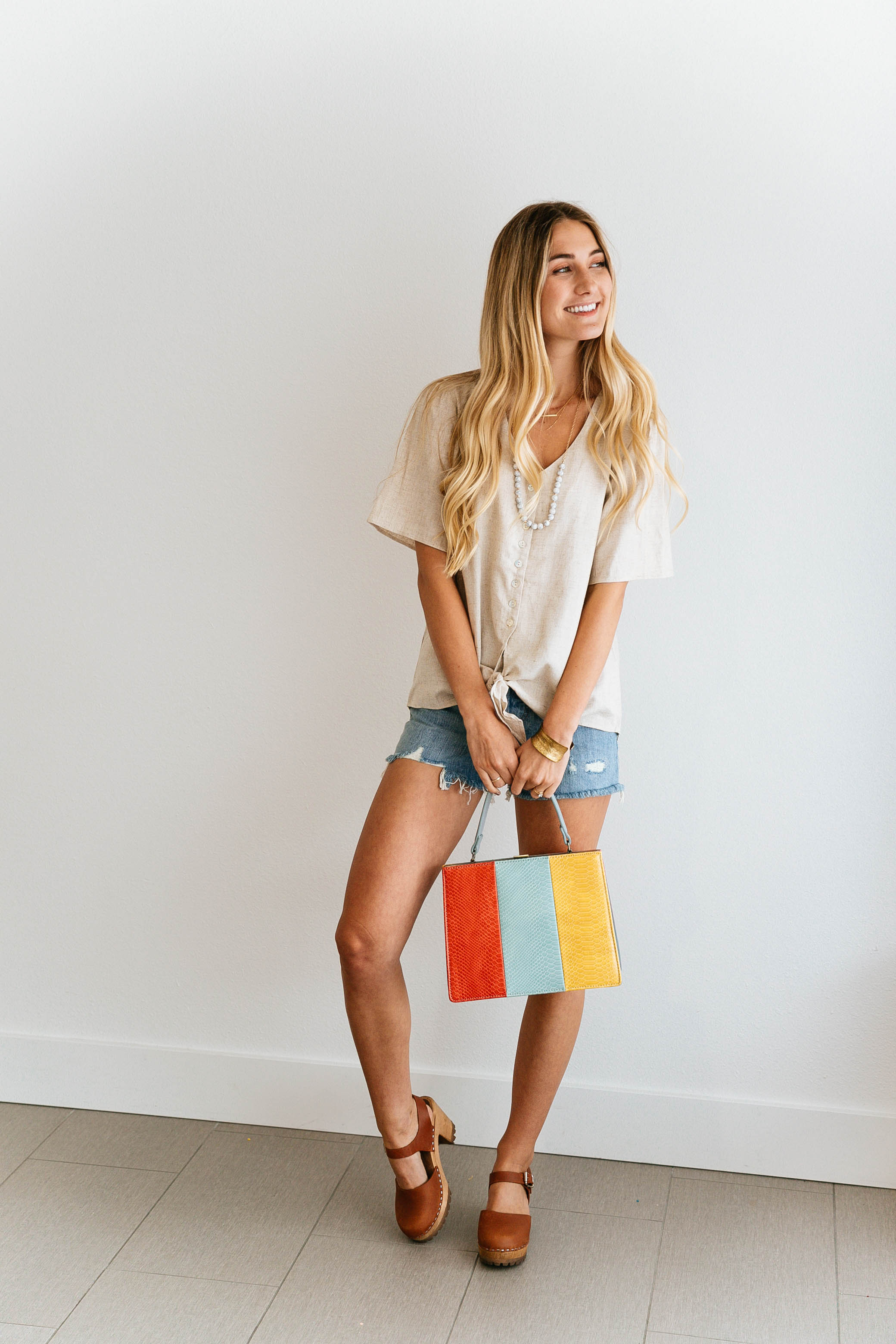 Natural Linen Button-Down Top