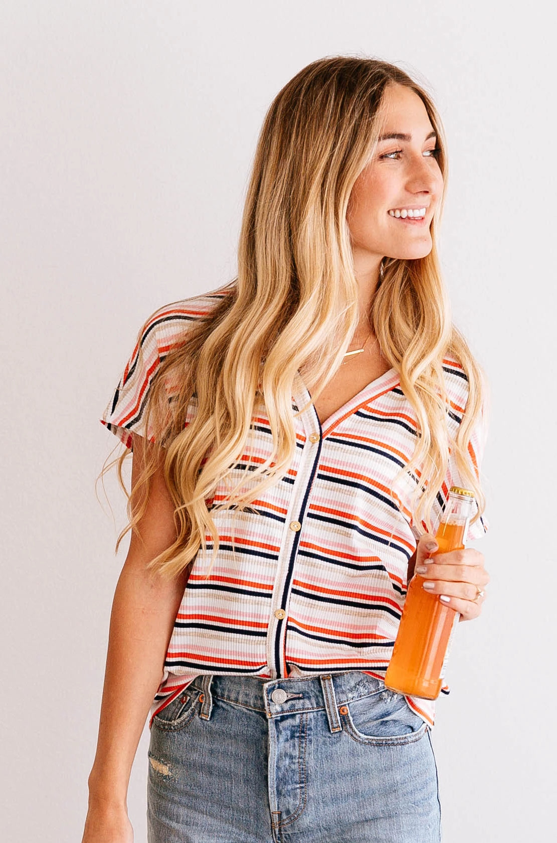 Stripe Button-Front Dolman