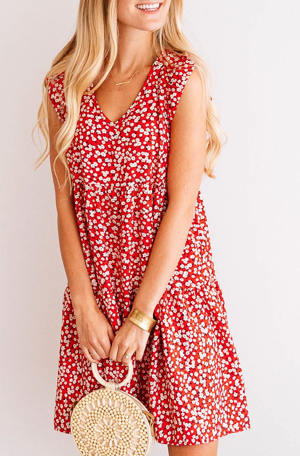 Floral Tiered Flutter-Sleeve Dress