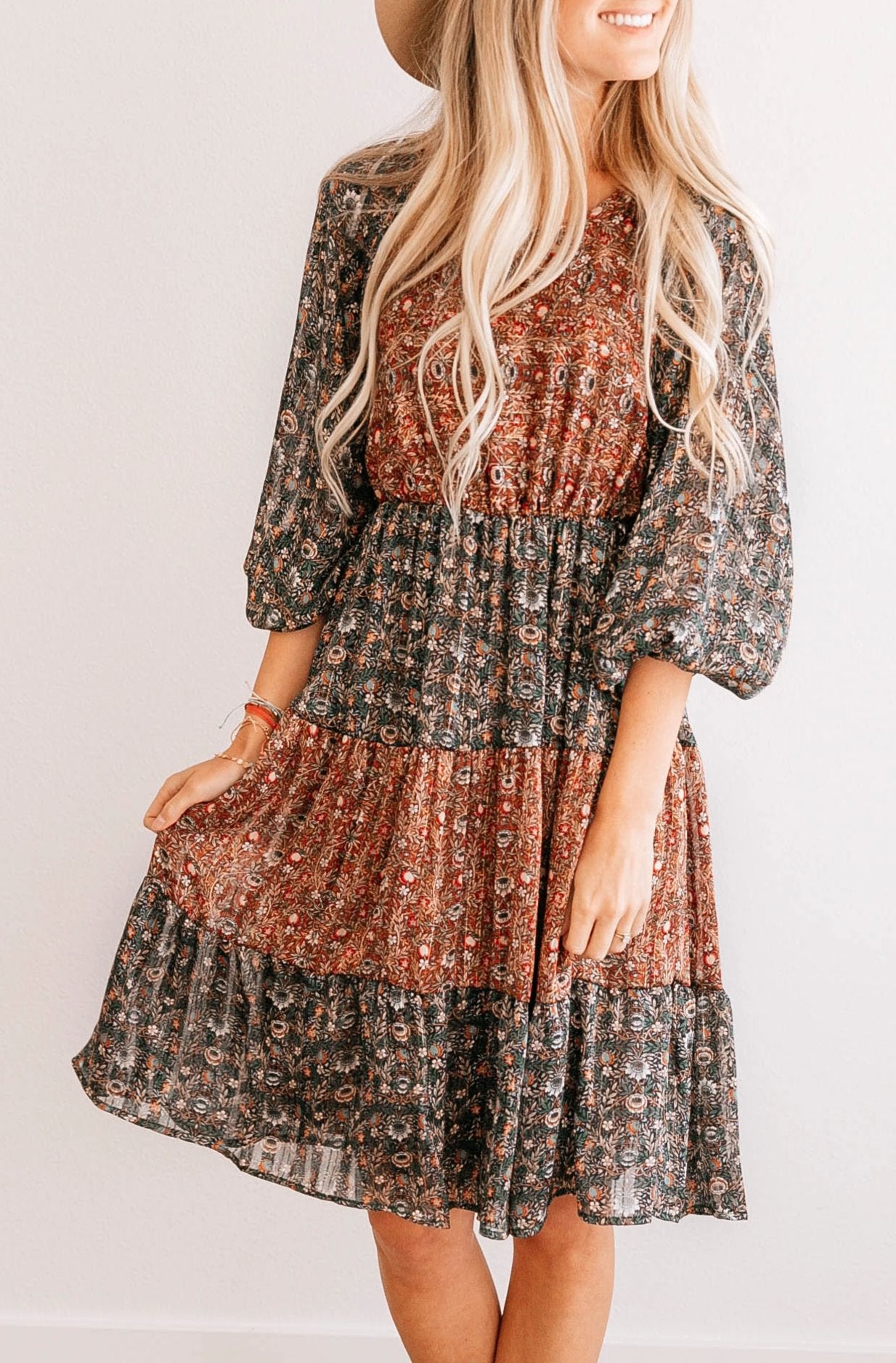 Puff Sleeve Tiered A-Line Dress