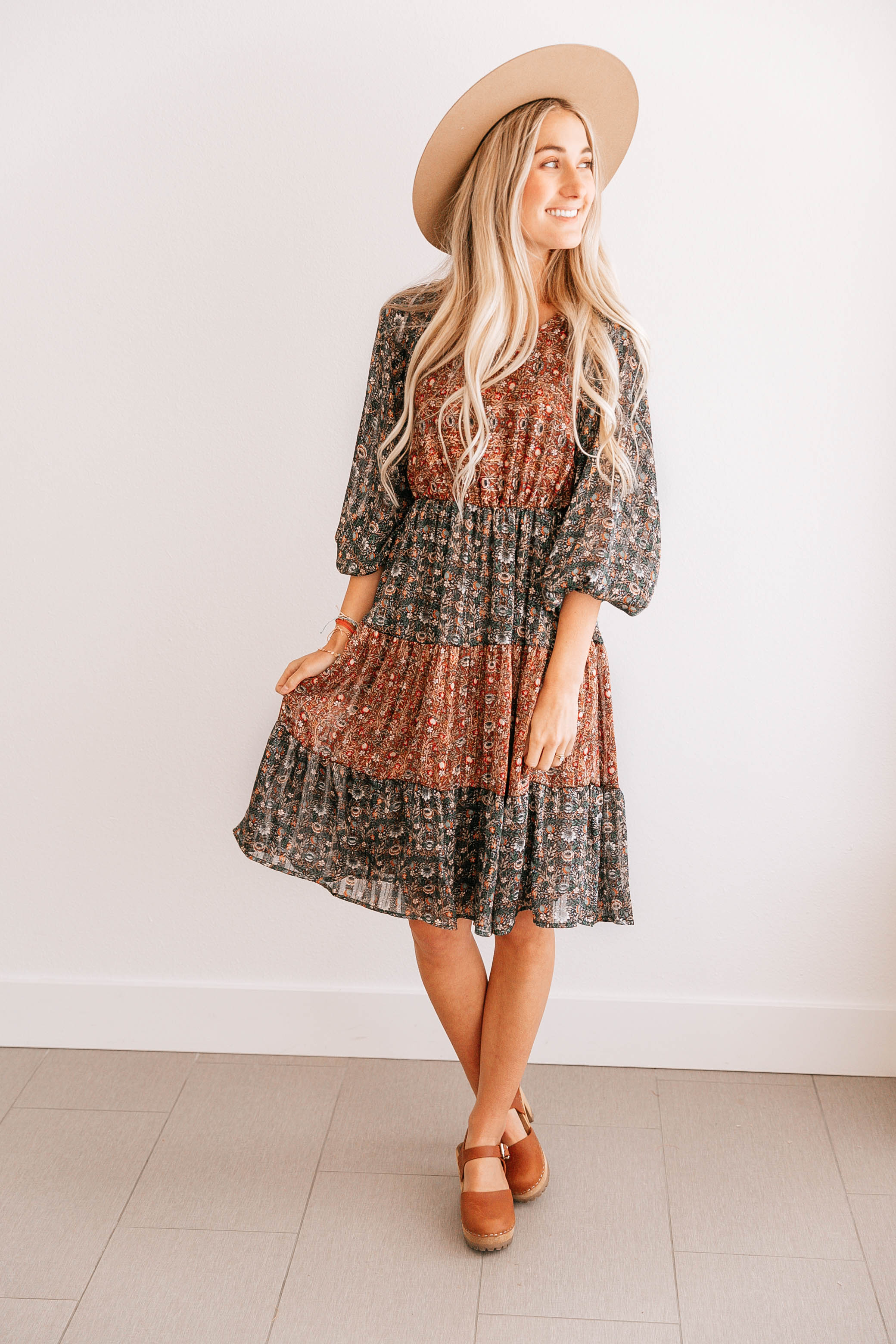 Puff Sleeve Tiered A-Line Dress