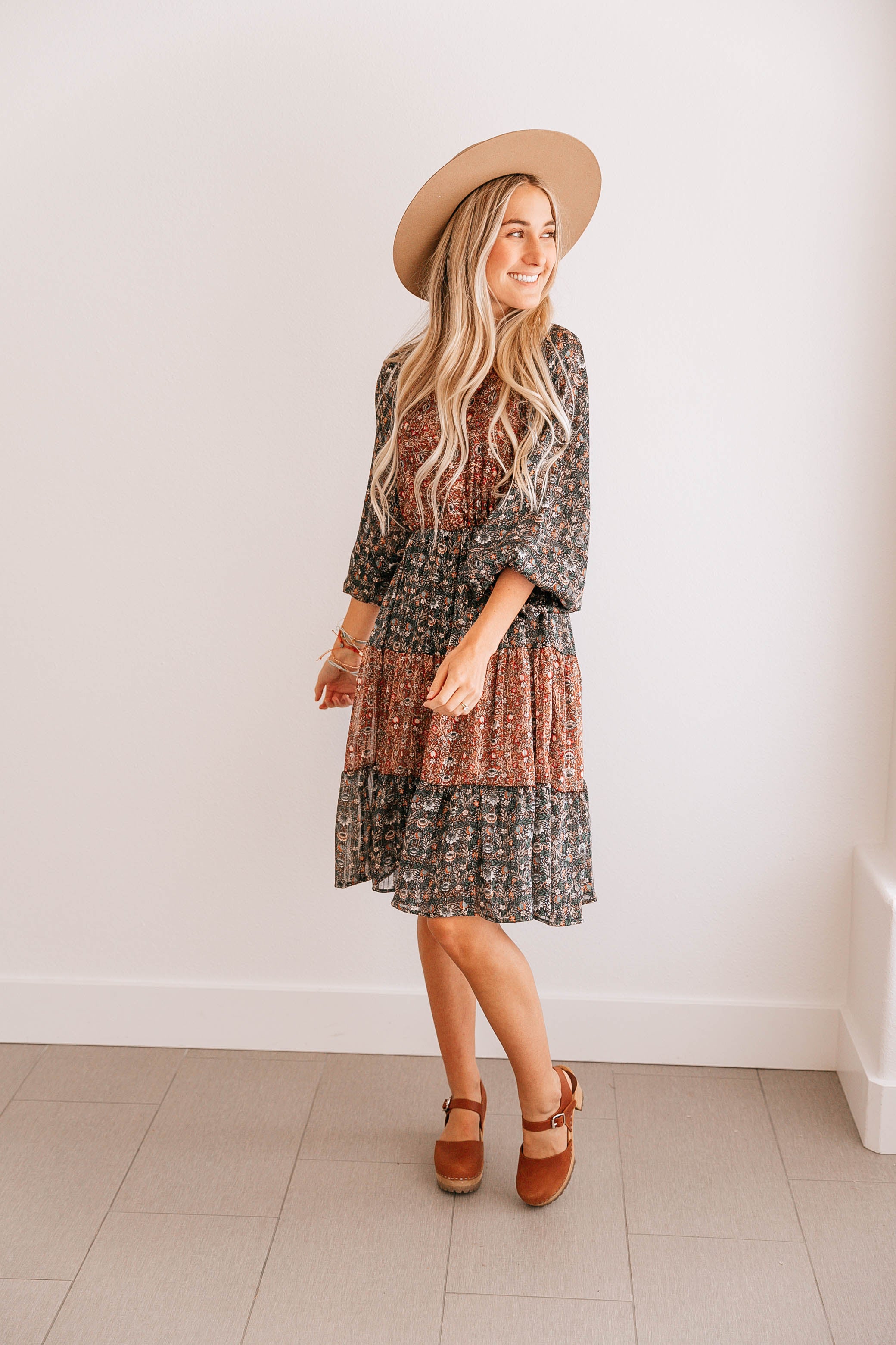 Puff Sleeve Tiered A-Line Dress
