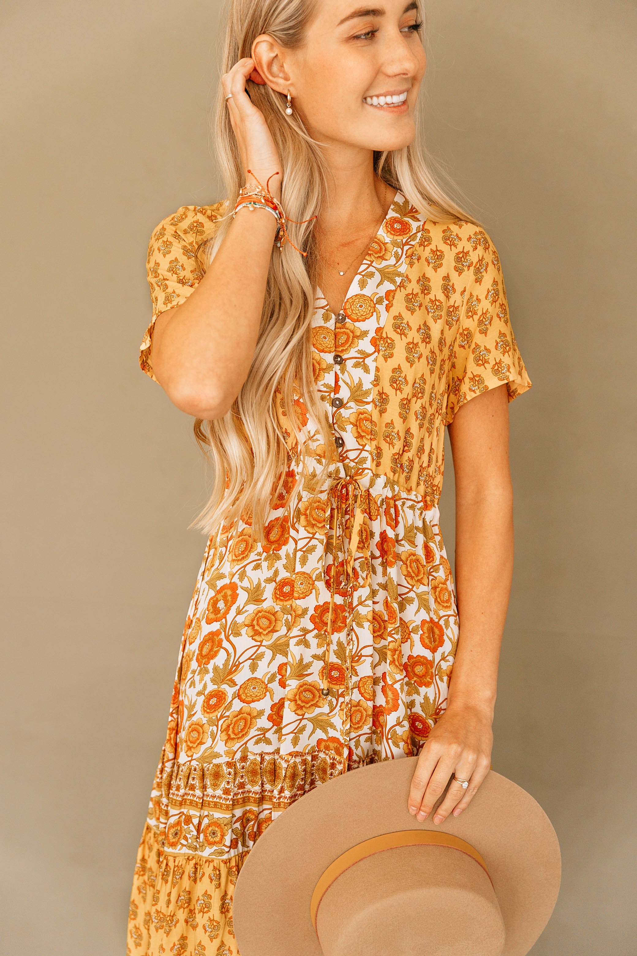 Vintage Floral V-Neck Dress