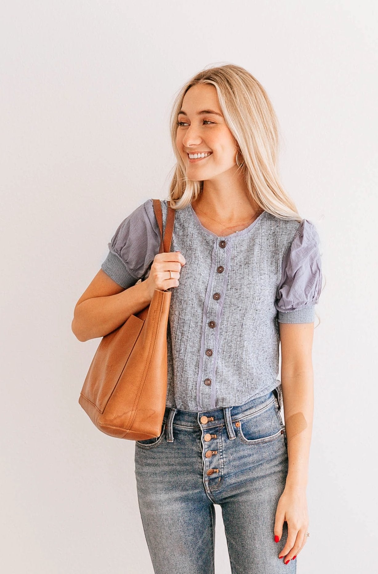 Melange Puff-Sleeve Top