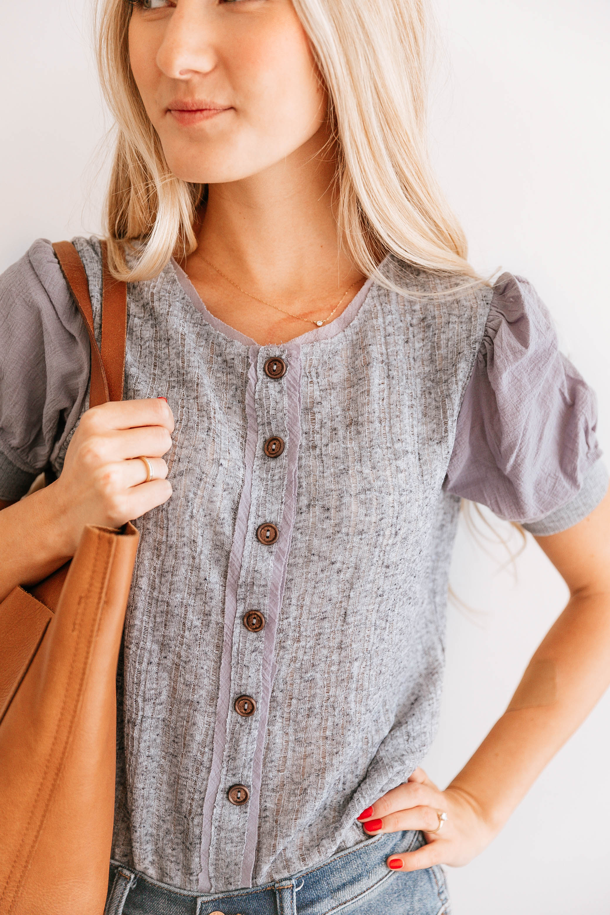 Melange Puff-Sleeve Top