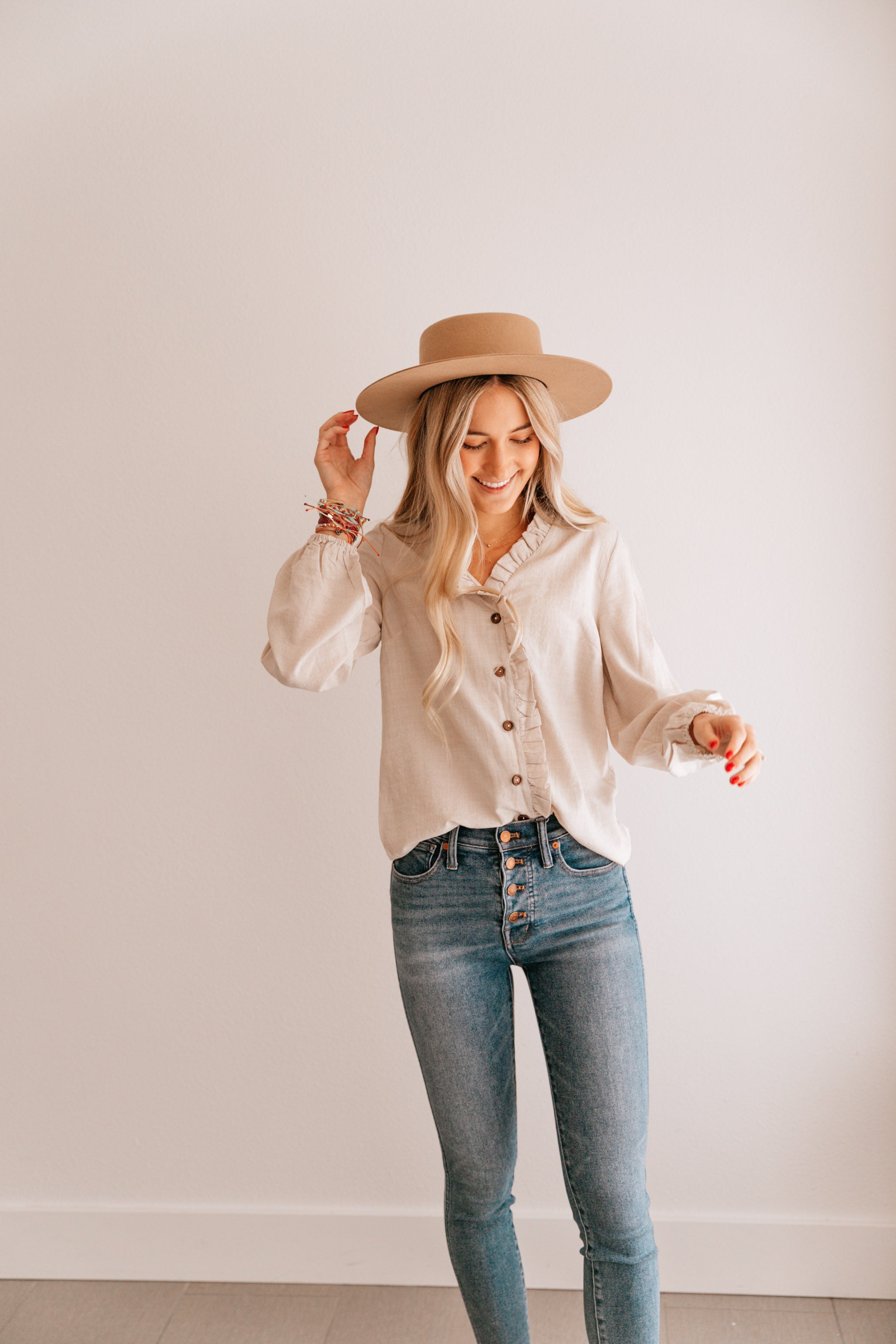 Ruffle Trim Button up Top