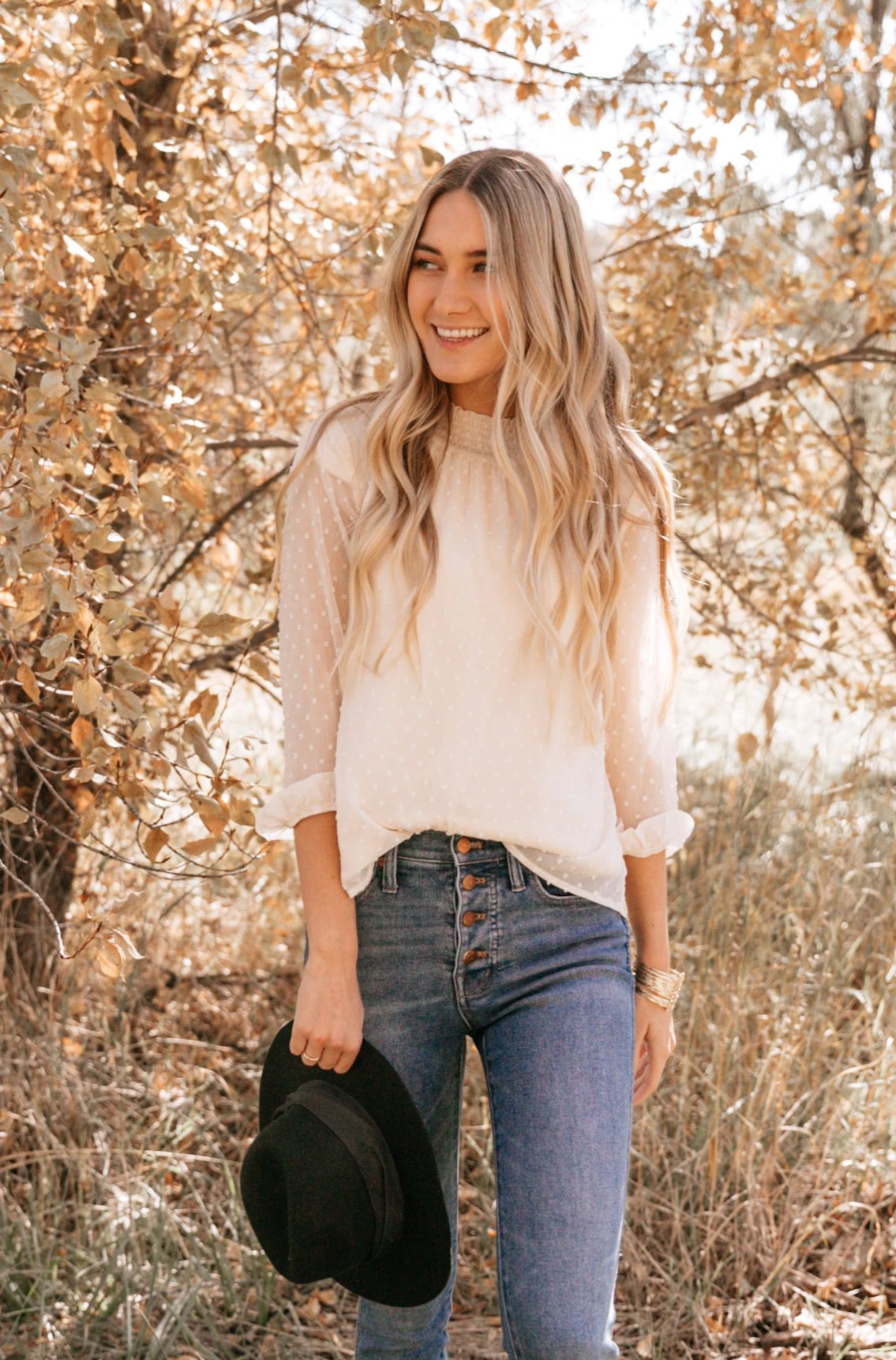 DOTTED DETAIL MOCK NECK BLOUSE