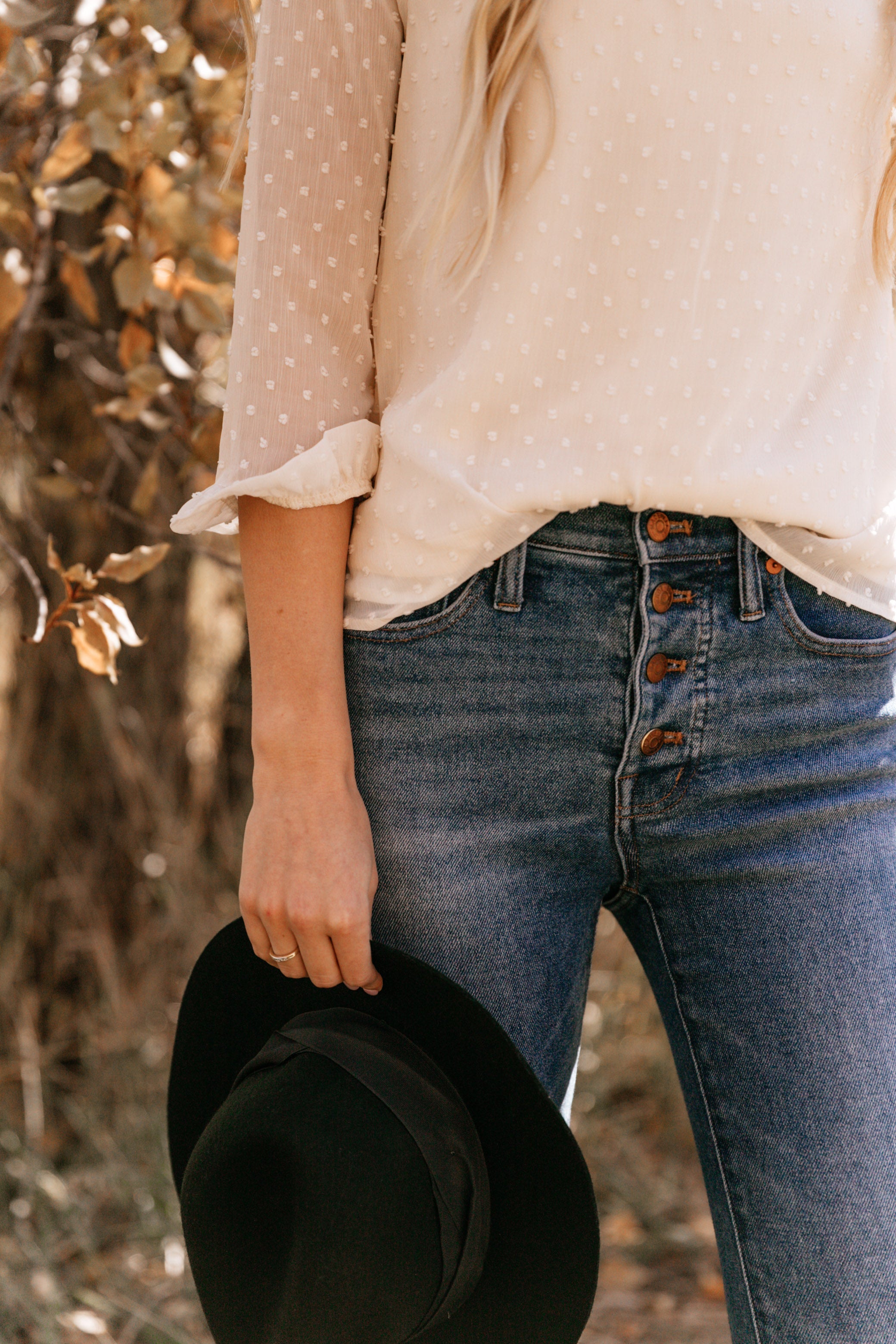 DOTTED DETAIL MOCK NECK BLOUSE