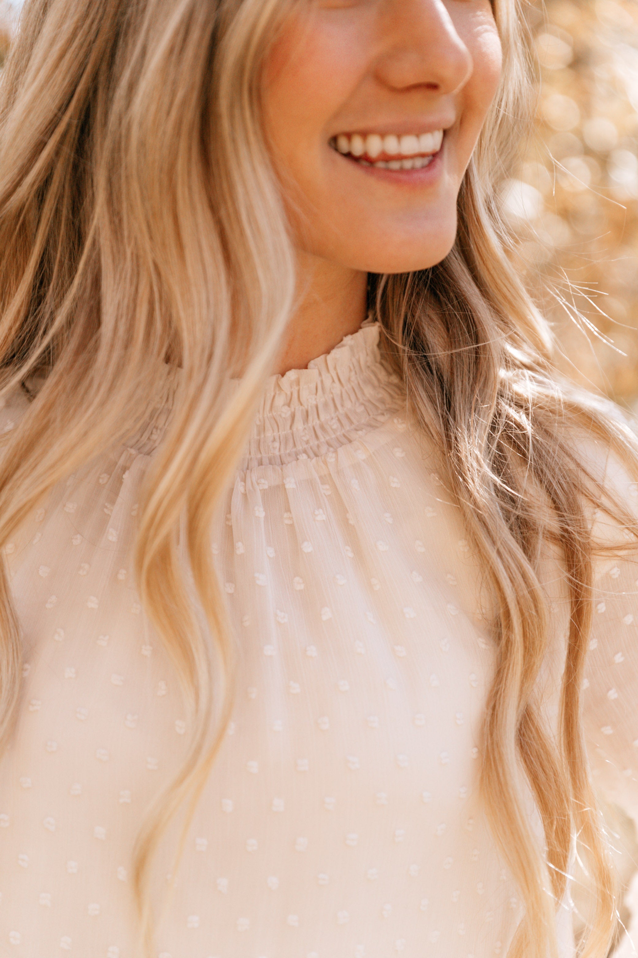 DOTTED DETAIL MOCK NECK BLOUSE