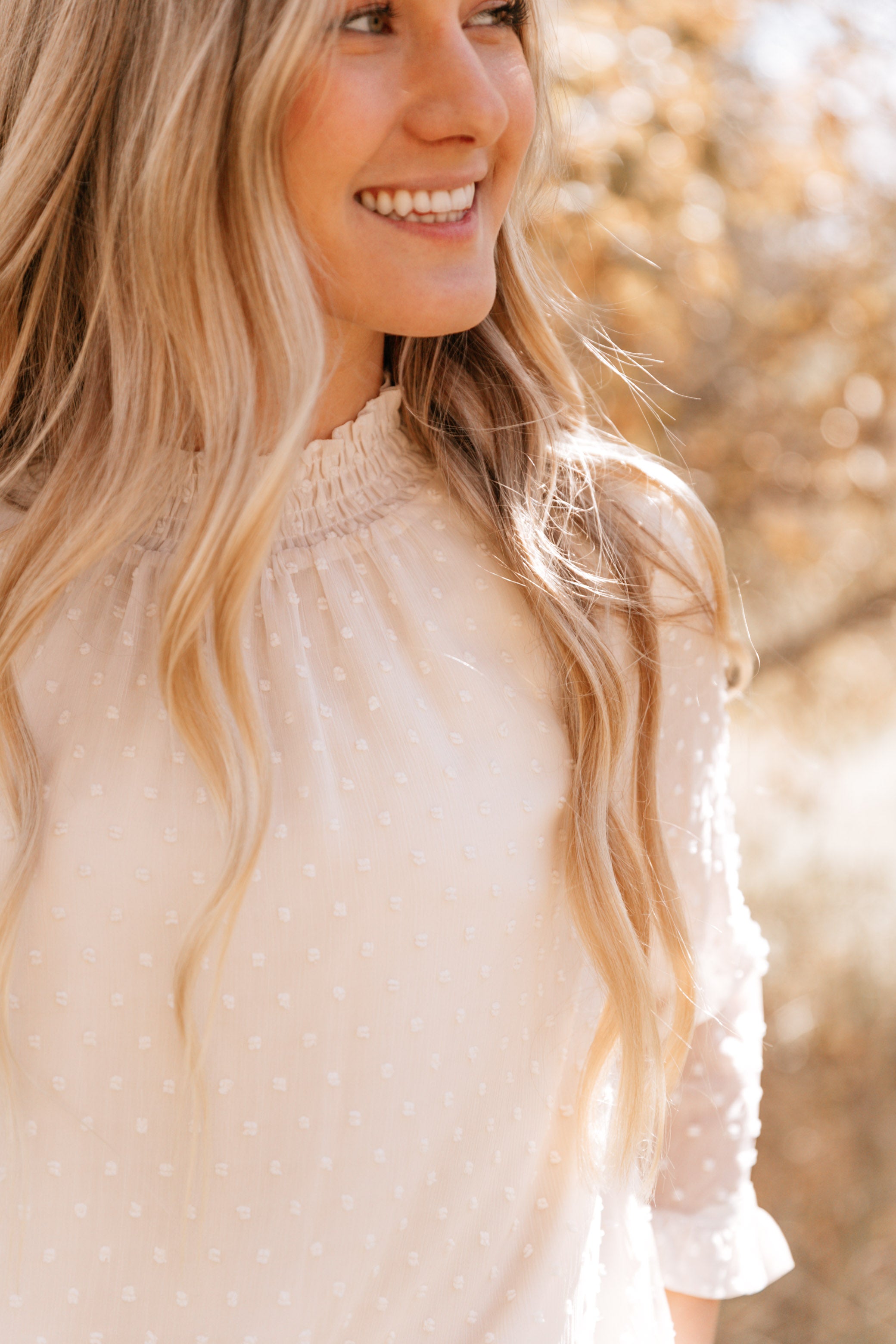 DOTTED DETAIL MOCK NECK BLOUSE