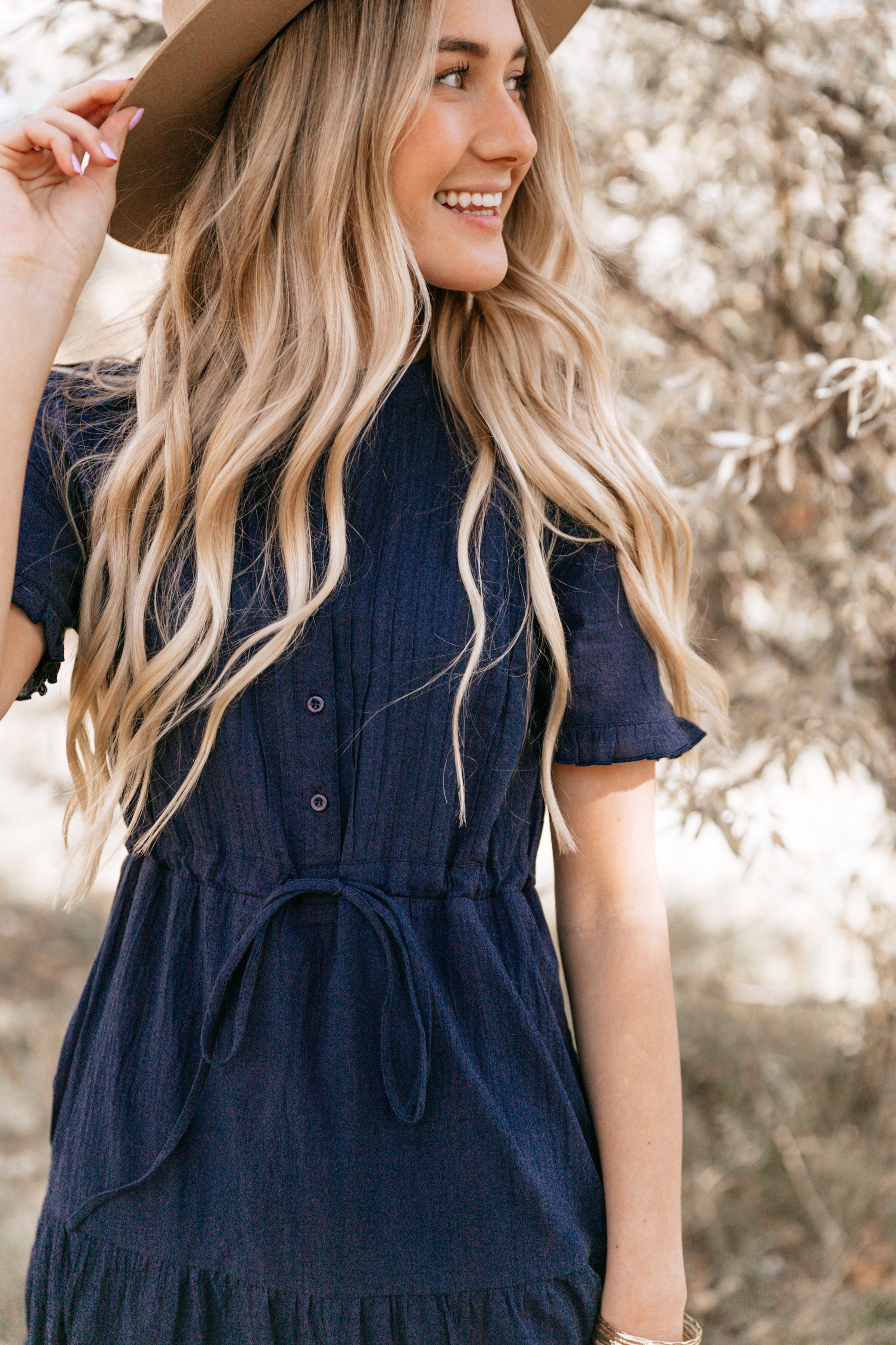 NAVY TIERED PEASANT DRESS