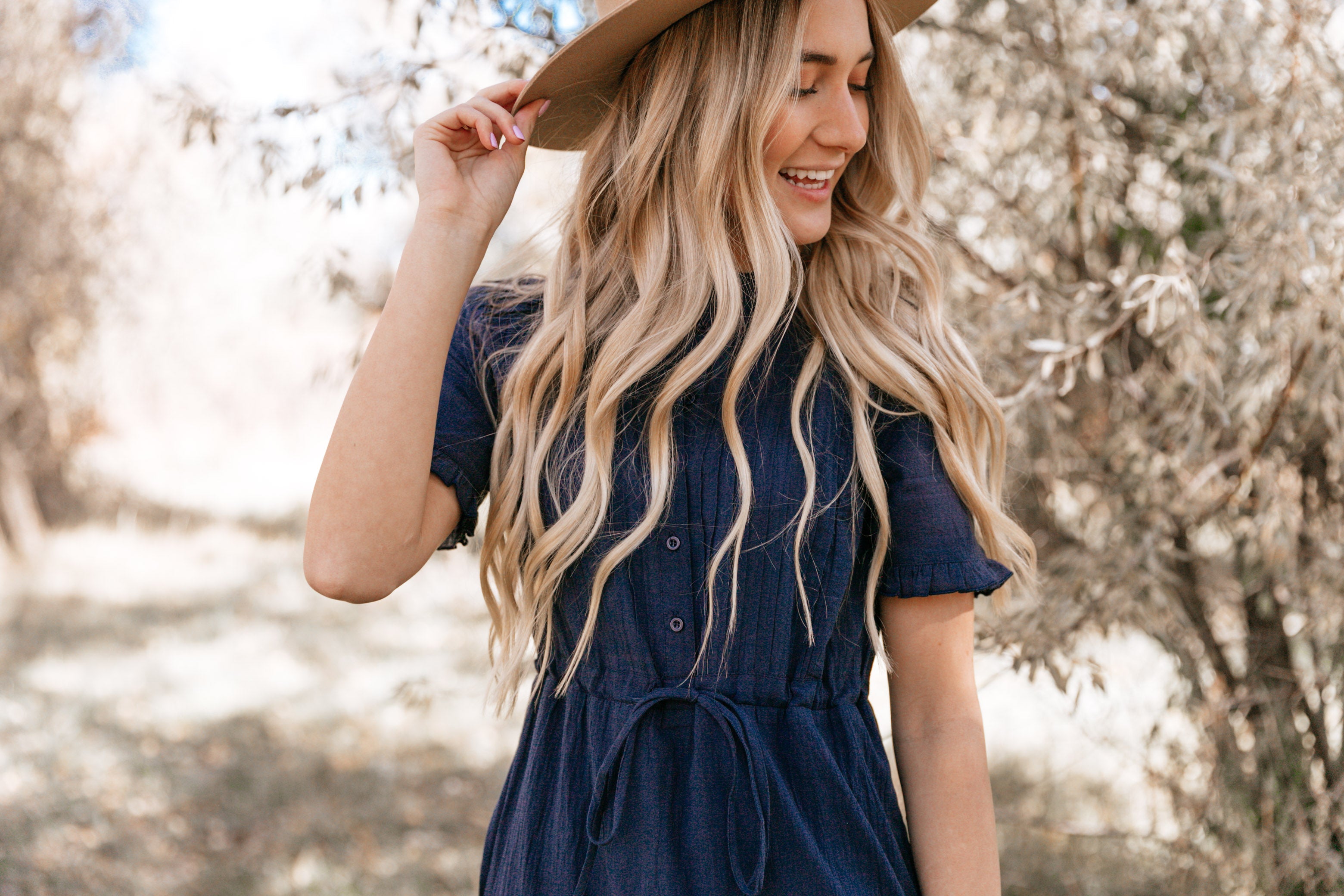 NAVY TIERED PEASANT DRESS