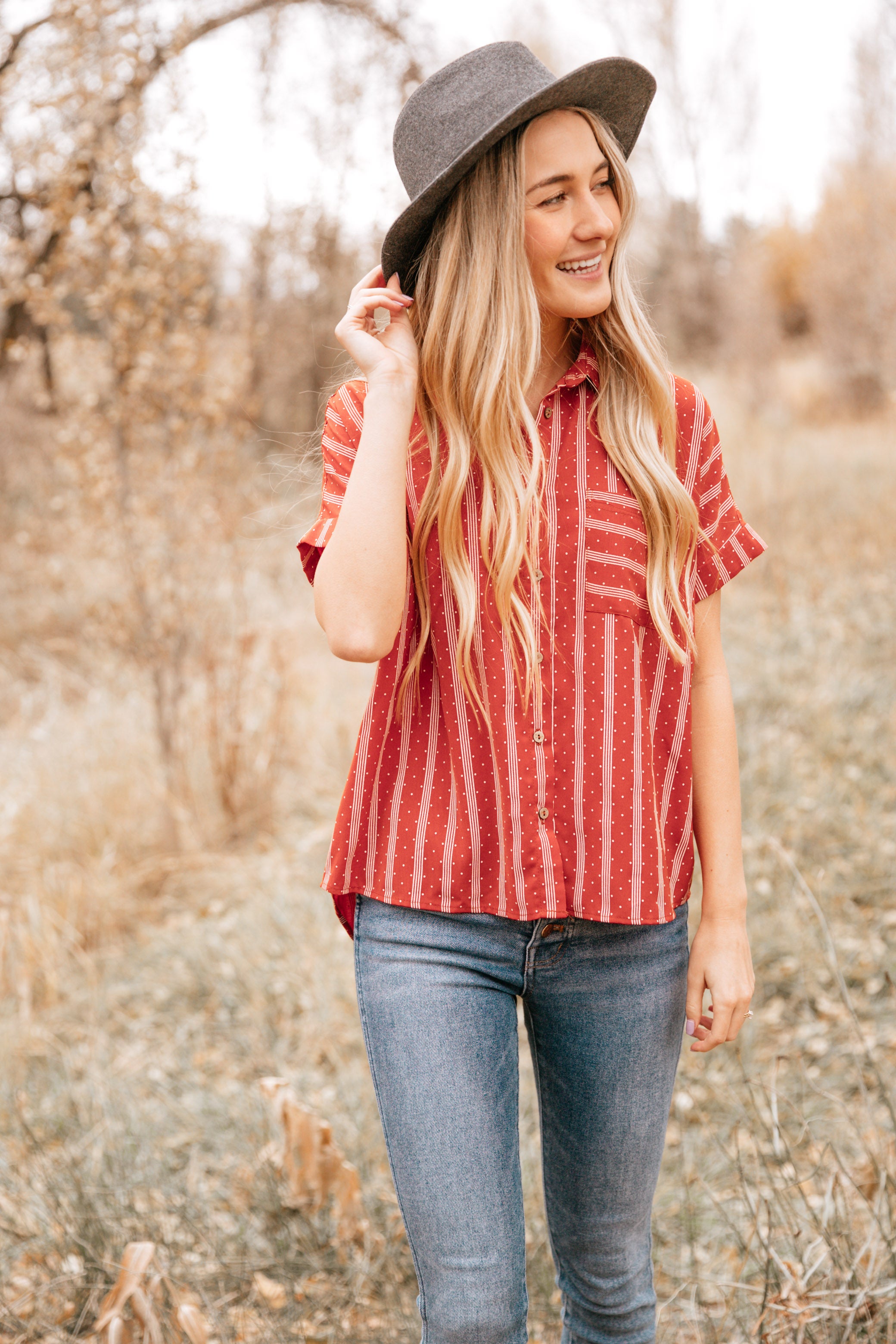 Rust Stripe Pocket Button-Up