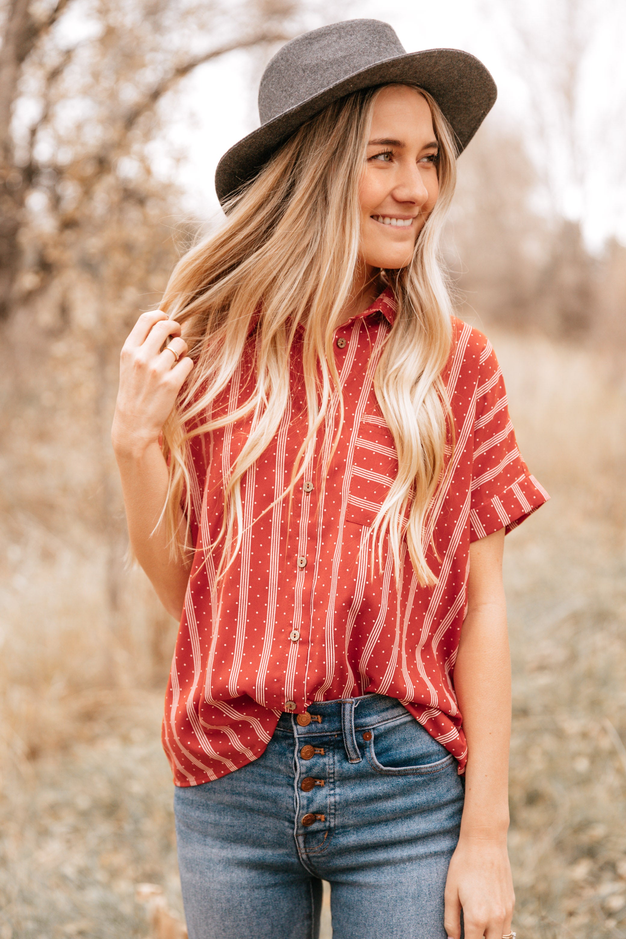 Rust Stripe Pocket Button-Up