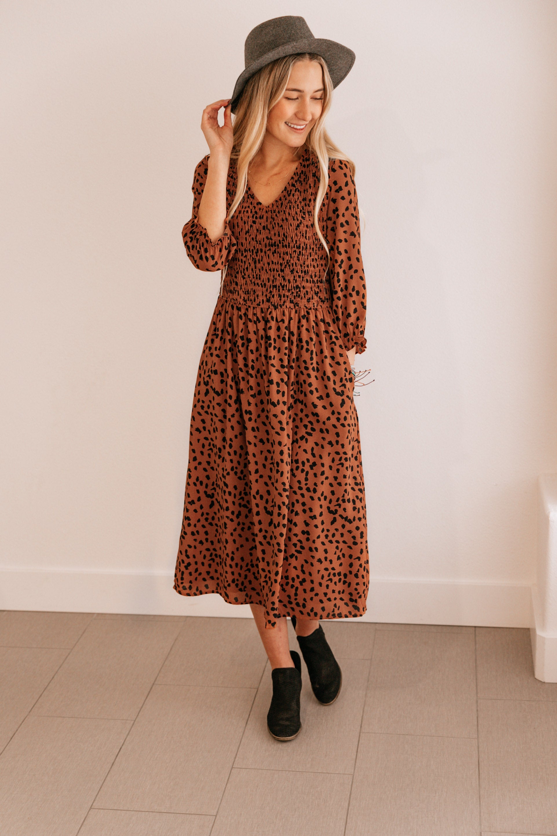 Leopard Three-Quarter Sleeve Dress