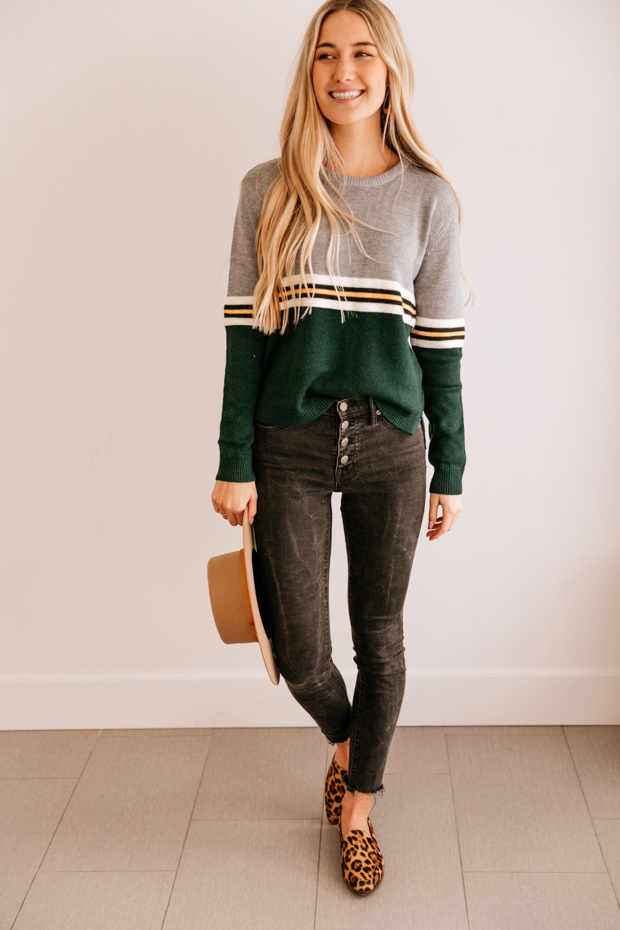 Striped Contrast Crop Sweater