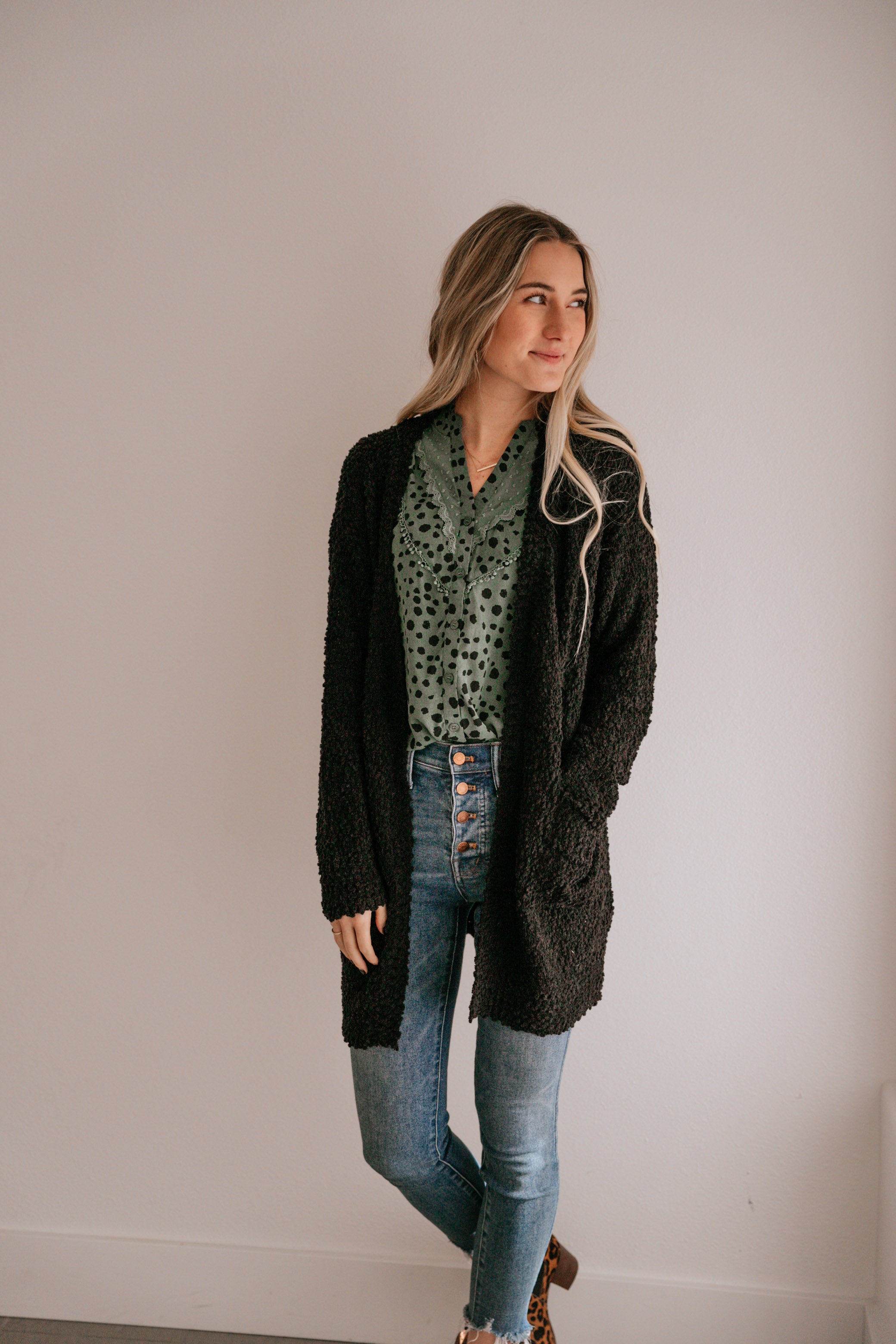 Textured Open Cardigan