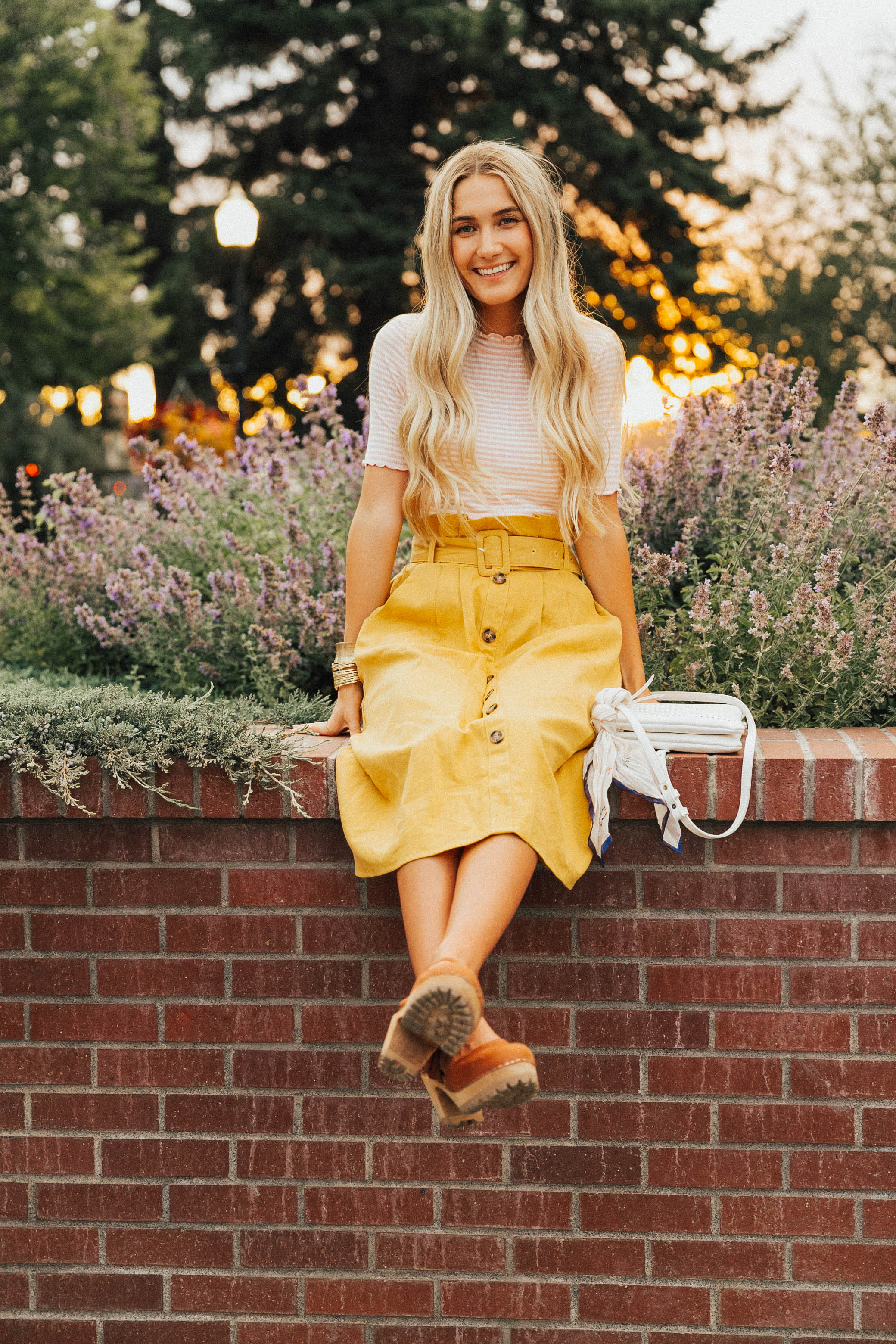 Mustard Pocket Button-Front Skirt