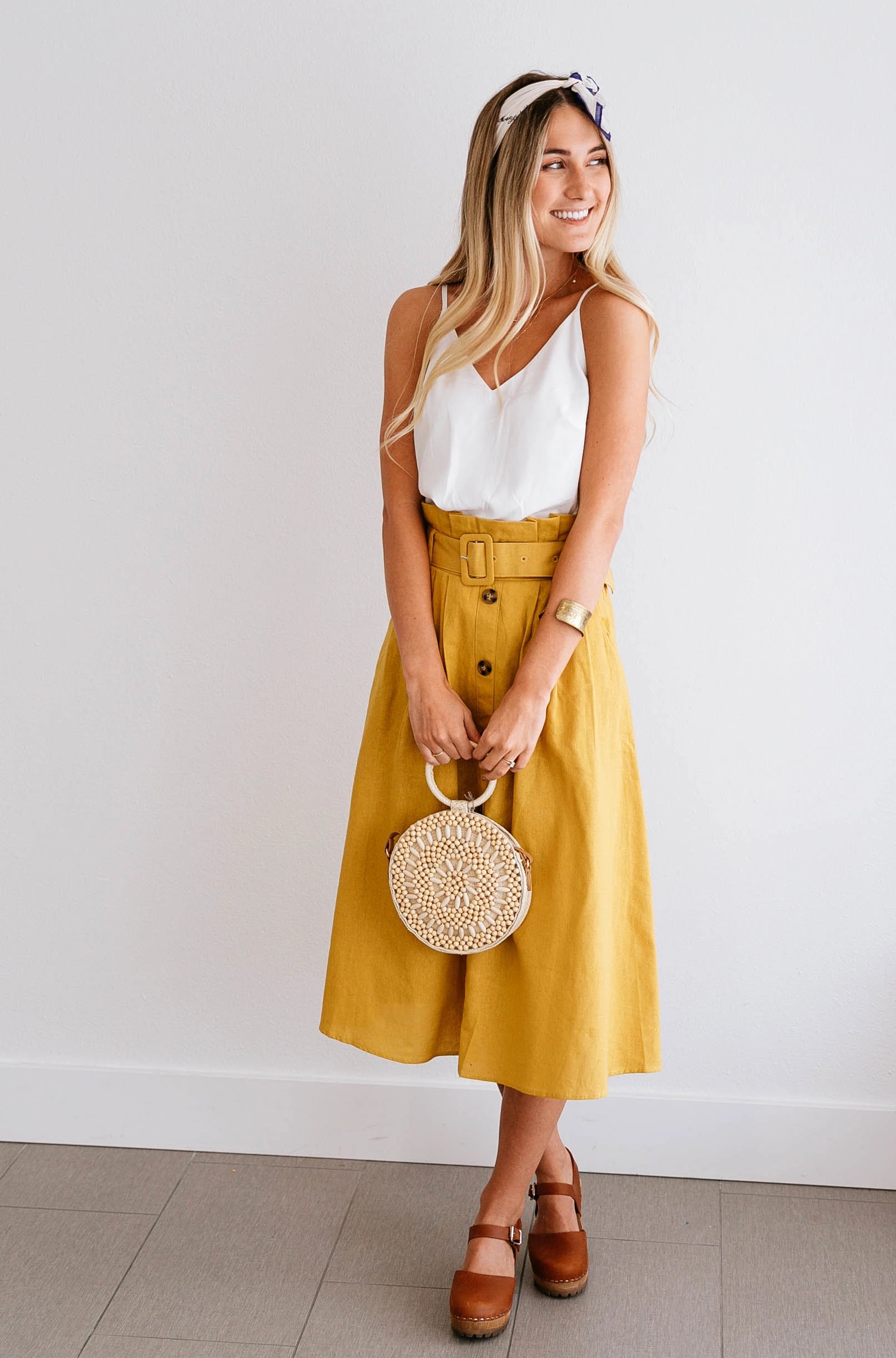 Mustard Pocket Button-Front Skirt